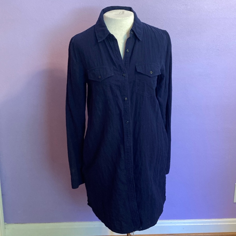 Treasure & Bond cotton blend navy blue long sleeve shirt dress Women's Size XS